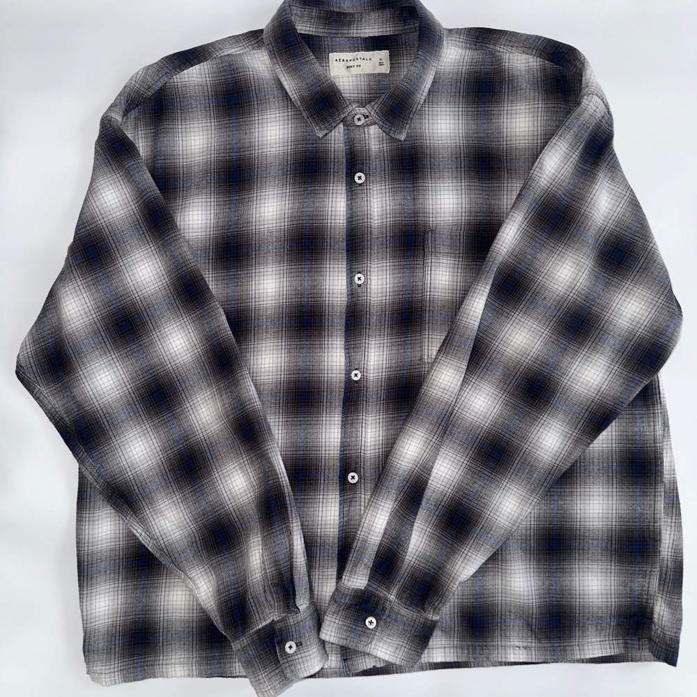 Aeropostale Men`s Long Sleeve Plaid Boxy Flannel Shirt/Size-L